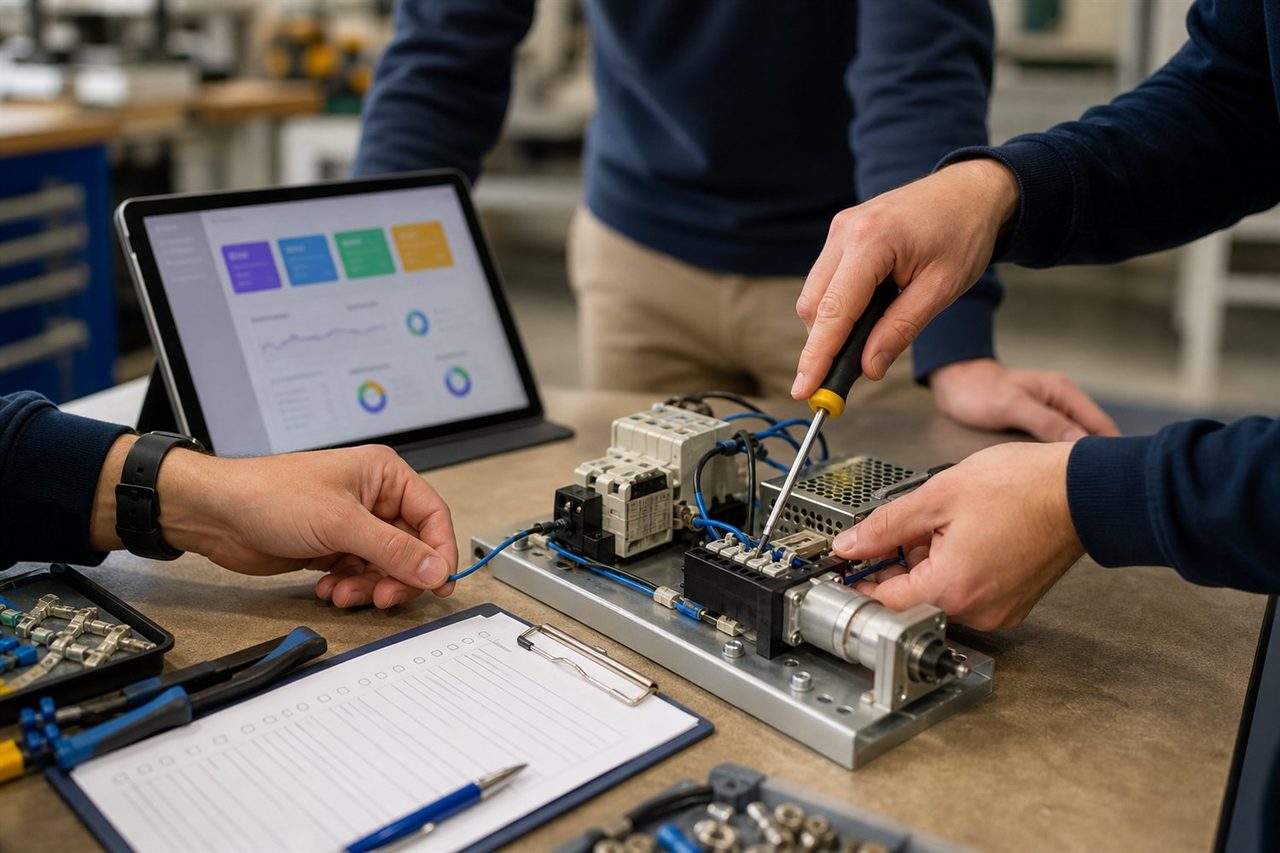 Praktijktraining met technische componenten en tablet